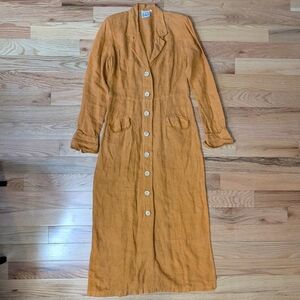 Vintage Johnny Was Collection Burnt Orange Linen Wood Button Front Maxi Dress M